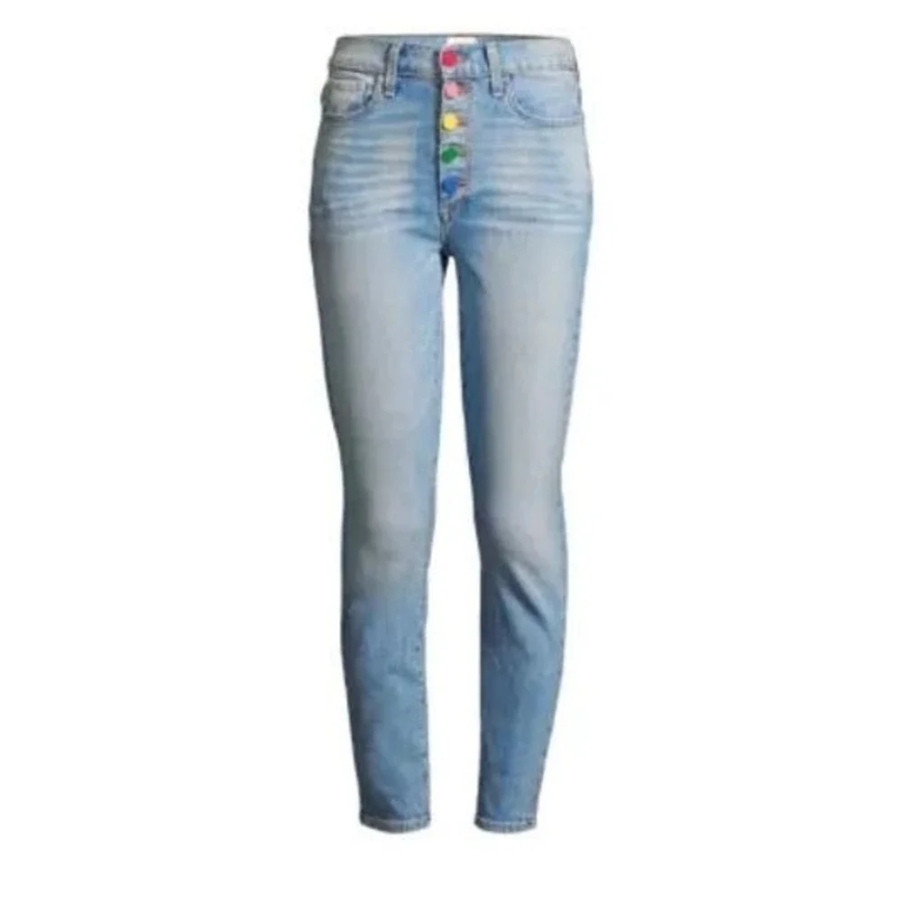 AO.LA by Alice Olivia Women's Jeans‎ Size 24 Rainbow Button Mid Rise Skinny Fit